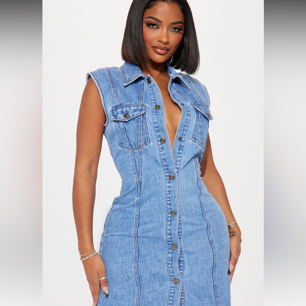 Fashion Nova Denim Maxi Dress - Medium Wash